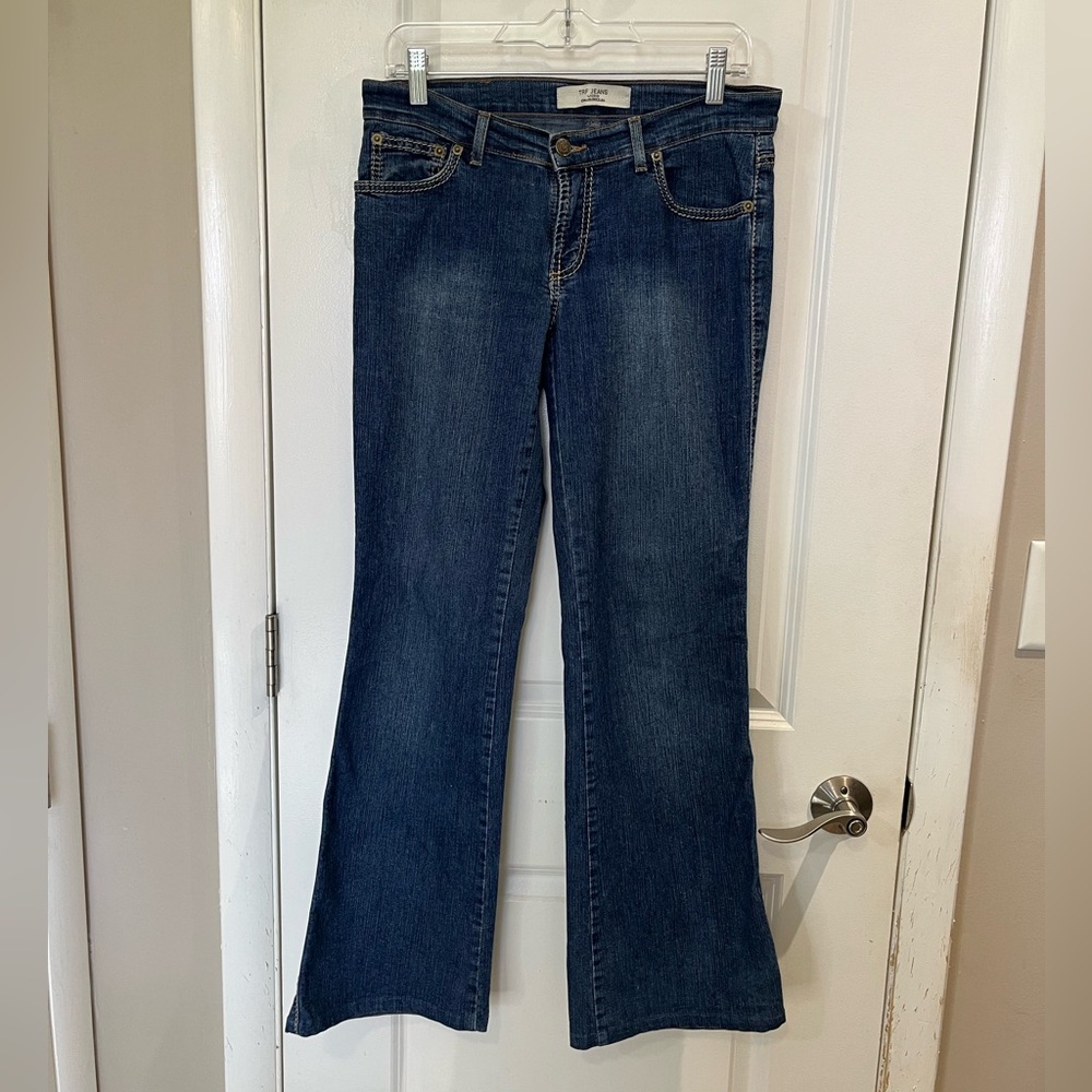 Zara TRF Mid Rise 5 Pocket Bootcut Flare Jeans Sz 8 Med. Wash Stretch Denim